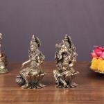 Brass Ganesha and Lakshmi Idol Pair Seated on Lotus - 4" Height